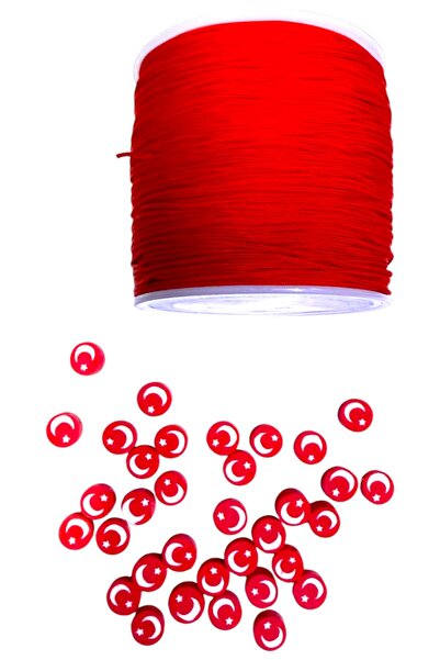 By MO Accessories 50 τεμάχια τουρκικών χάντρες φιμό με σημαία, 100 μέτρα κόκκ...