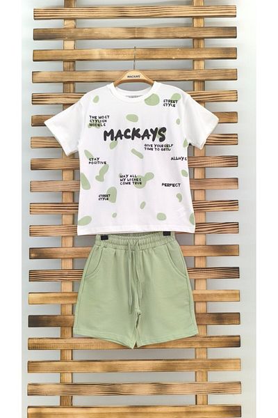 Marka Sensin Kids Boy's Mackays Green Special Style Printed T-Shirt Shorts Set of 2