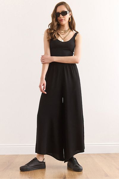 Olalook Women's Black Waist Thick Banded Flowy Skirt Pants Pnt-19000330