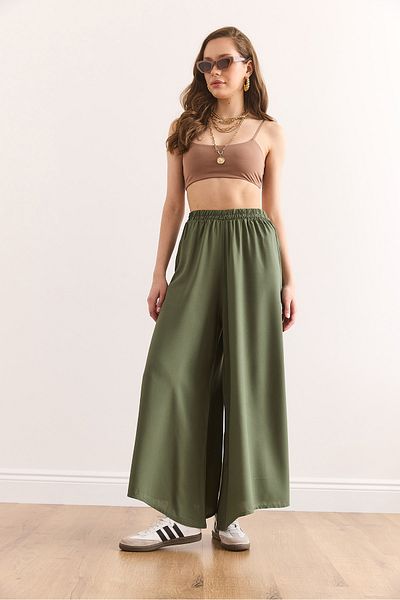 Olalook Women's Khaki Waist Thick Banded Flowy Skirt Pants Pnt-19000330