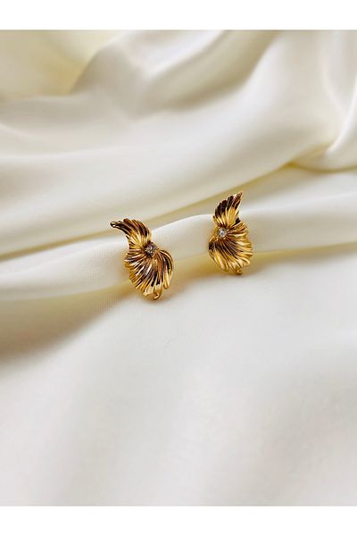 PACHİRA Rose Gold Color Zircon Stone Detailed Steel Xuping Wing Curved Earrings |   Elegant Design