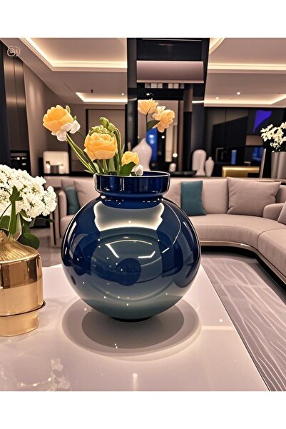 Lui Tasarım Özel Tasarım Modern Sade Şık Zarif Mavi Vazo 22*24*11