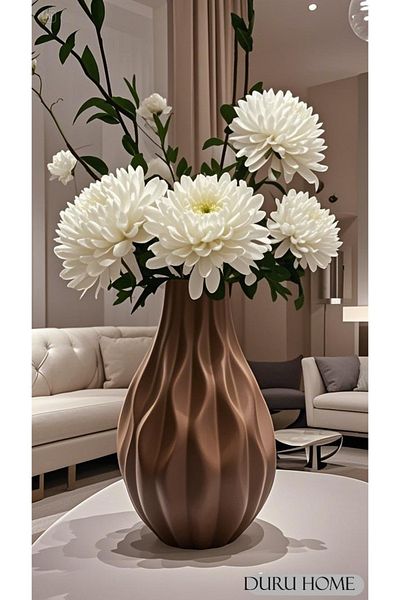 Lui Tasarım Nordic Bohemian Style Modern Wave Pattern Ceramic Brown Vase 21 cm
