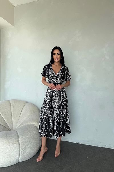 LİLA İSTANBUL Rochie de vară cu decolteu în V cu mâneci liliac cu imprimeu etnic