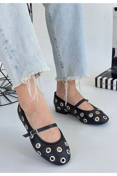 COLTEVO Tinta Black Skin Ballerina Shoes