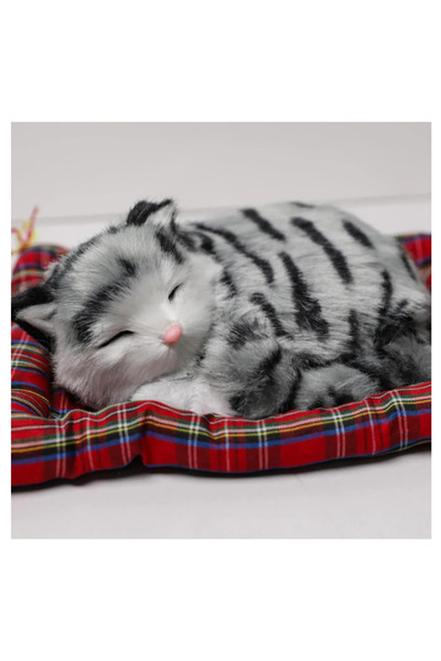 Flower Toys Peluş Sesli Kedi Minderde Yatan Sevimli Peluş Sesli Kedi 15x13Cm