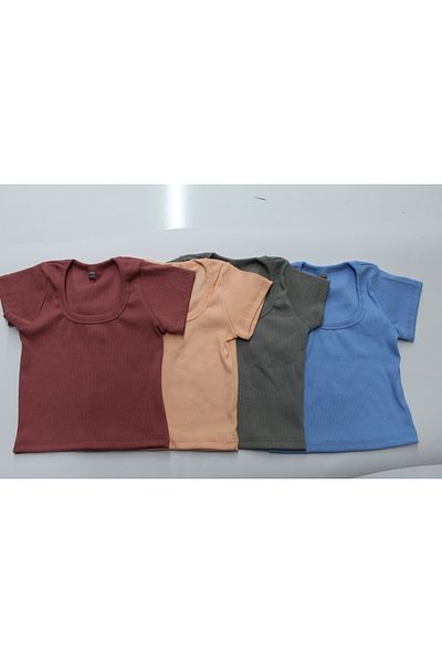 MARKATEM Bluză crop pentru femei, 4 bucăți, 90% BUMBAC 10% Lycra tricotată