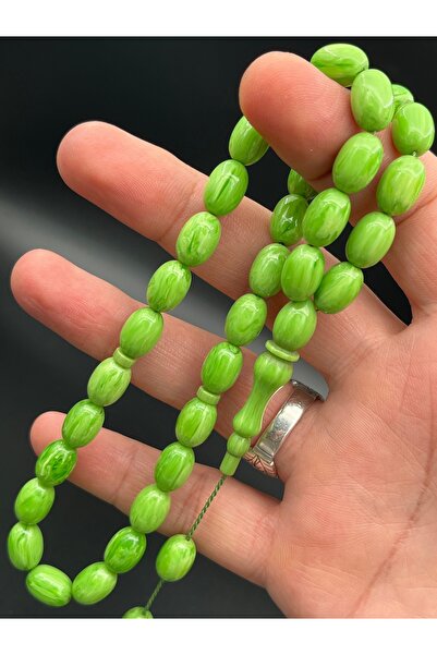 BCF Koleksiyon Light Green Squeezed Amber Rosary 33 Pieces Oval Form 8X12 mm System Sk 400230 . 190425