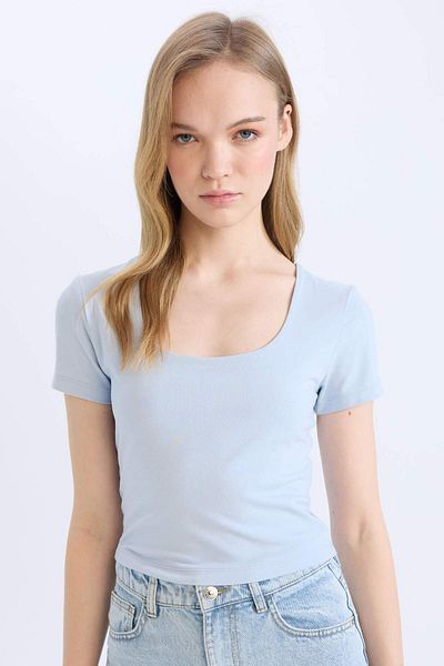 DeFacto Tricou cu mânecă scurtă, simplu, cu gât în ​​U, C6102AX25SM