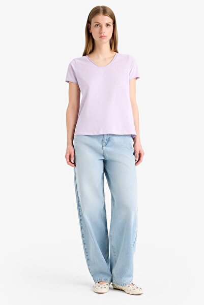 DeFacto Regular Fit V-Ausschnitt Basic Plain Kurzarm T-Shirt K1507AZ25SM