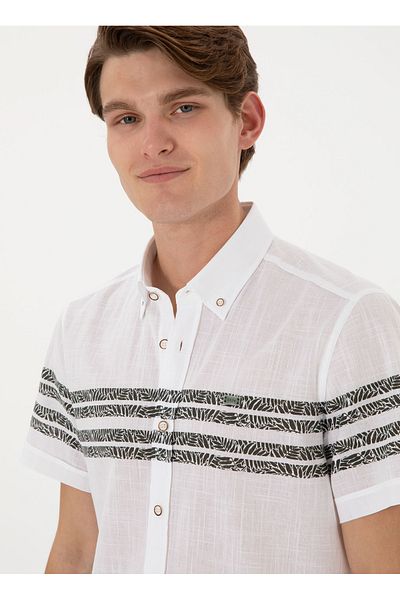 U.S. Polo Assn. Πόλο Ασν. Ανδρικό πουκάμισο με κανονική εφαρμογή πράσινο γιακά YAMACIK