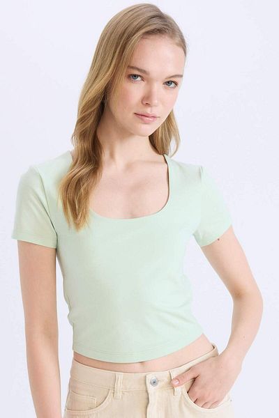 DeFacto Fitted U Neck Basic Plain Short Sleeve T-Shirt C6102Ax25Sm