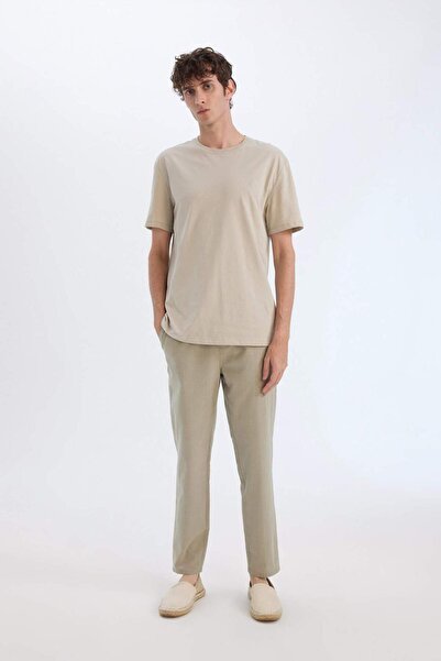 DeFacto %100 Pamuk Keten Görünümlü Yazlık Jogger Pantolon Dar Paça Beli Bağcıklı Lastikli Cepli Z6475az25sp