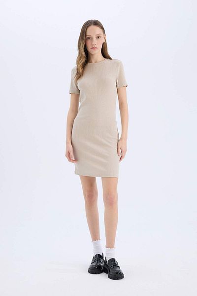 DeFacto Μίνι φόρεμα Bodycon με ραβδώσεις - λαιμόκοψη, κοντό μανίκι E7231AX25SP
