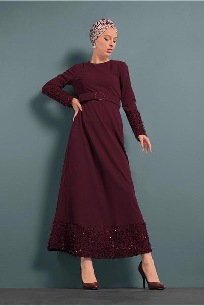 Alvina 40230 Model Sequined Dress with Belt