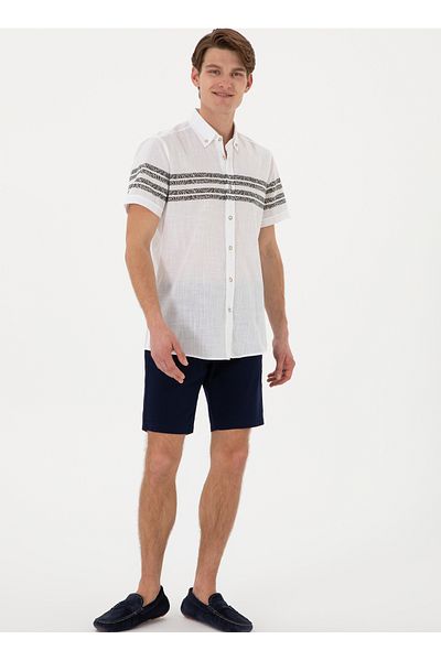 U.S. Polo Assn. Πόλο Ασν. Ανδρικό πουκάμισο με κανονική εφαρμογή πράσινο γιακά YAMACIK