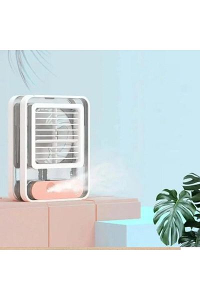 KRAWN Mini Air Conditioner Fan with Night Light, Portable USB Rechargeable Spray Mist Humidifying Fan
