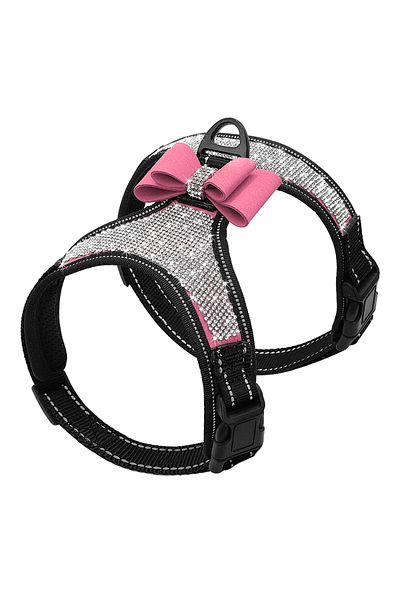 Choice L Pink Reflective Dog Harness Nylon Pitbull Pug Small Medium Dogs Harnesses Vest Bling Rhinestone Bo