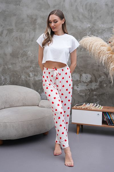 Arvin Pijama Pantaloni de pijama Milans cu talie înaltă imprimați cu inimă pentru femei