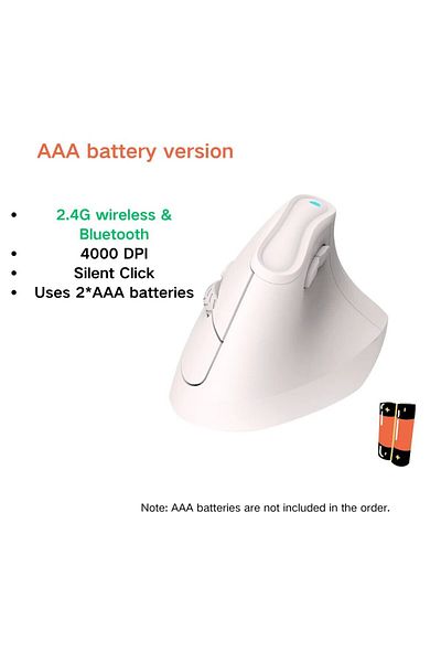 Choice ماوس عمودي من كيسونا، بطارية AAA وردية اللون، لاسلكي، بلوتوث، مريح، RGB، قابل لإعادة الشحن، 4000 نقطة في البوصة، 6 أوضاع كتم الصوت