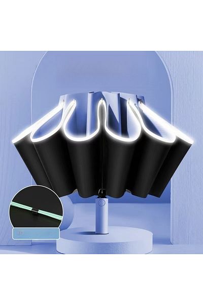 Choice Navy Blue Large Windproof Reflective Striped Reverse Automatic Umbrella For Men And Women, 20rib Umb