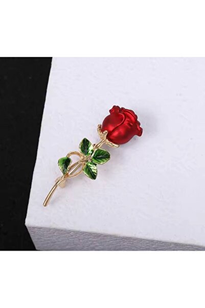 ESJ Kırmızı Gül Kadın Broş Ag74 Ebat: 2*6 Cm