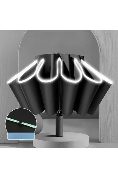 Choice Black Large Windproof Reflective Striped Reverse Automatic Umbrella For Men And Women, 20rib Umbrell