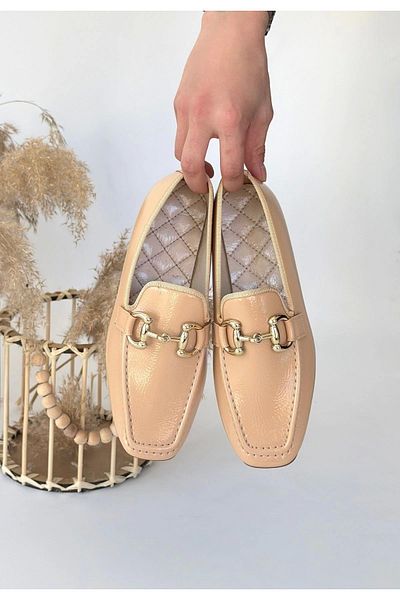 ECENAZELA Guart Nude Patent Leather Ballerina Shoes