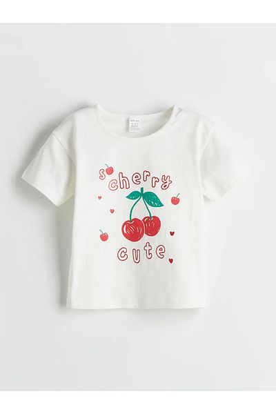 LC Waikiki Lcw Baby Ecru Cherry Printed Baby Girl T-Shirt and Shorts 2-Pack
