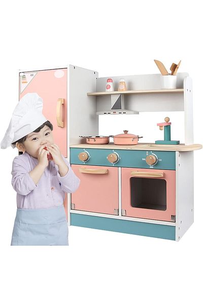 Star Kids Shaunhu Wooden Kitchen Playset - Realistic Wooden Kitchen Set for Kids with Lights and Sounds
