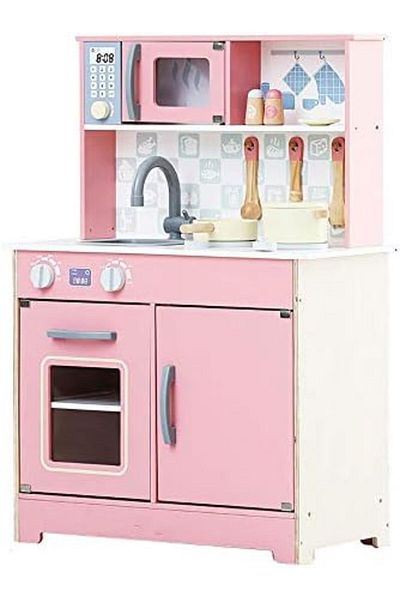 Star Kids Children's Wooden Toy Kitchen Set in Pink - Educational Pretend Play