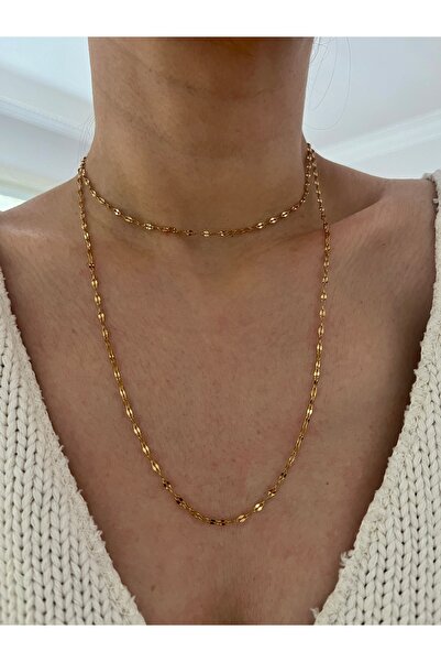 Hoop jewelery سلسلة الشفاه الفولاذية قلادة مزدوجة منخفضة القطع