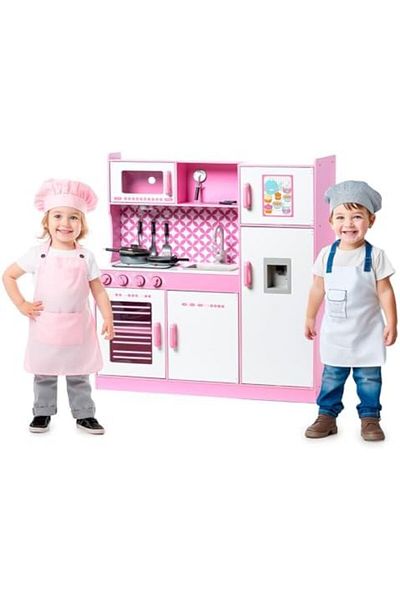 Star Kids Wooden Kitchen for Kids with Accessories by ATAA Toys, 100 32 110 cm - Pink - Wooden Kitchen f