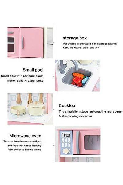 Star Kids Children's Wooden Toy Kitchen Set in Pink - Educational Pretend Play