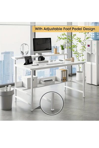 DDF 3-Level Computer Desk with Main Shelf + Upper Shelf + Lower Shelf With Lower Mounting Bases