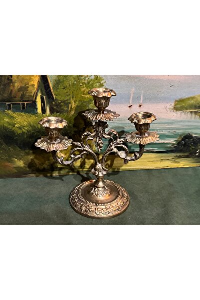 tayfuntufan antika koleksiyon 18 cm boyunda avrupa pirinç şamdan