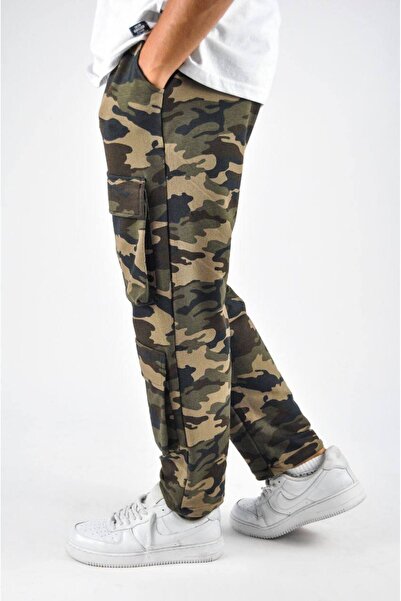 SUPERBLUE Erkek Bol Paça Lastikli Kamuflaj Desenli Pantolon