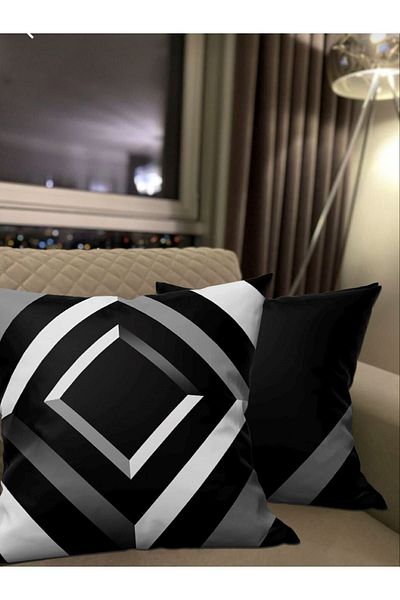 Ardizayn Bohemian - Velvet Fabric (grey - Black) 2-Piece Throw Pillow Cover - Double Sided Print