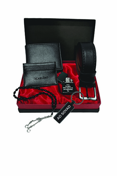 expreshediye İsim Yazılı Cüzdan Seti, İsimli Kemer Cüzdan Anahtrlık Çakmak Kartlık Tesbih