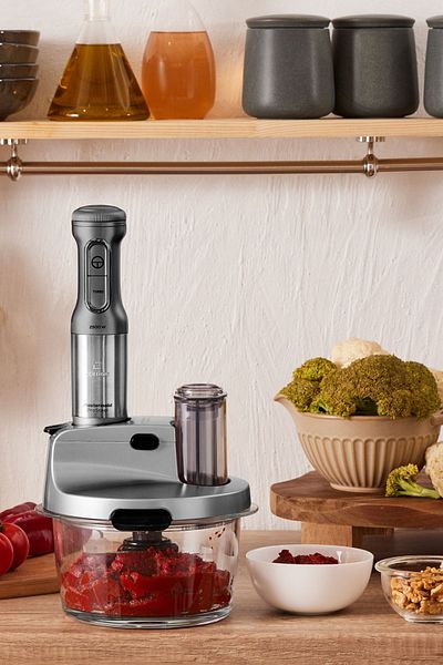 Karaca Mastermaid Prosteel Küchenmaschine aus Glas, lange Standfüße, 6 Klingen, 2500 W, Galaxy Grey