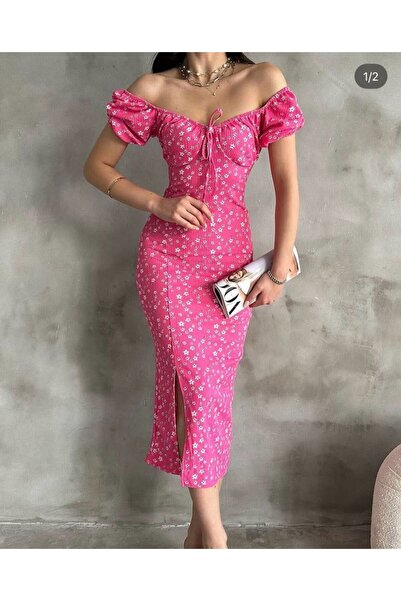 lika boutique Çiçekli Çıtır Desen Elbise