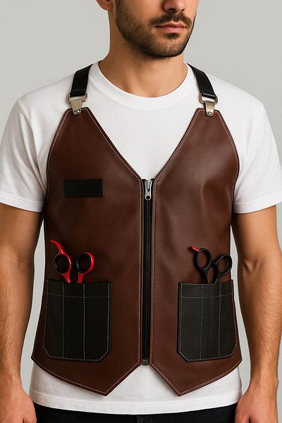 Nano Absolute Professional Hairdresser and Barber Vest with Pockets Leather Design Scissors Comb Holder Work Apron