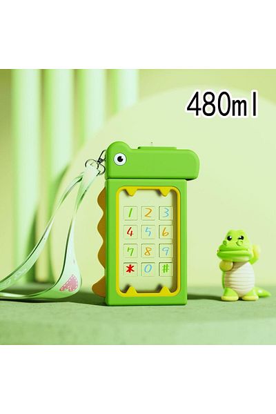 style iconic Dino Design Water Bottle for Kids, Leak-Proof Tritan Bottle with Strap,, Non-Spill, 480ml