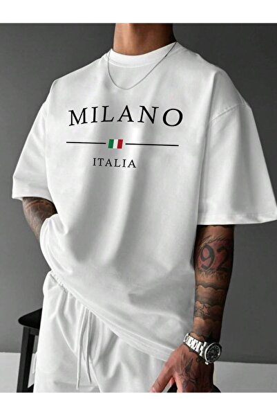 cc collection Milano Baskılı Oversize Erkek T-Shirt