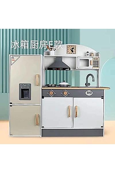 Star Kids KidsZoon Wooden Kitchen Playset, Fridge & Gas Stove with Light & Sound - Realistic Play