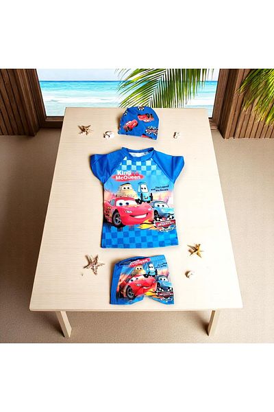 MİLAYS LİFE HOME COLLECTİON Mi̇lays 3 Pieces Bonneted Tee-Shorts Sea and Pool Swimsuit