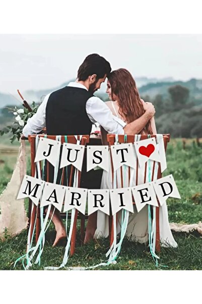 Dev Just Married Düğün Banner Afişi Kına Gecesi Bride To Be Bekarlığa Veda Süsü Kalın Karton 12parça