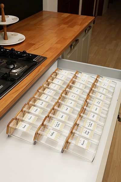 color house 30 Pcs Bamboo Lid Borosilicate Glass - Spice Holder Jars & 6 Pcs Organizer Plexiglass Stands