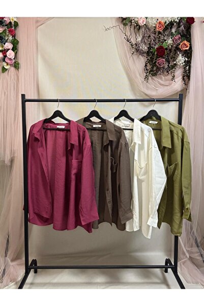 fatma keskin linna butik Oversize Pocket Long Sleeve Shirt Dark Red