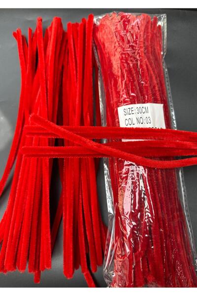 KARAASLAN Tekstil 30 cm Kırmızı Şönil Tüylü Hobi Çubuğu - 100'lü Paket